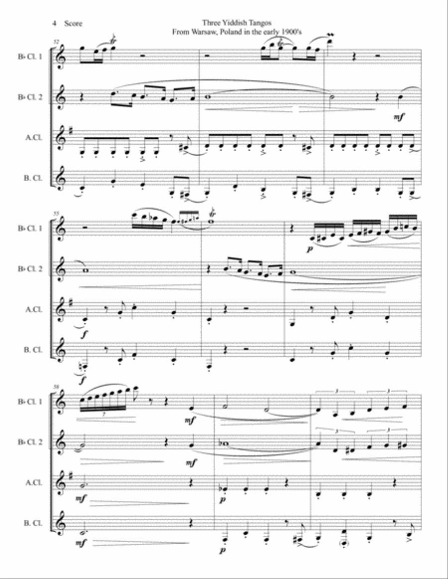 3 Yiddish Tangos for Clarinet Quartet E-Flat Clarinet scores gallery preview page 5