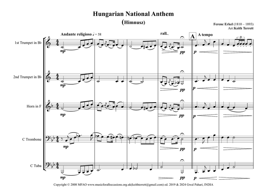 Hungarian National Anthem (“Himnusz”) for Brass Quintet Brass Quintet scores gallery preview page 2