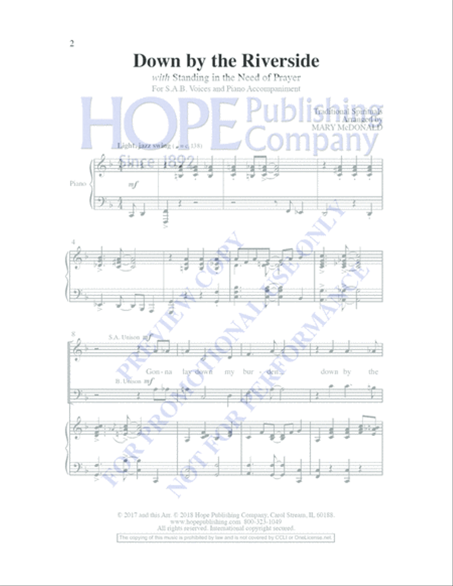 Down by the Riverside with Standing in the Need of Prayer 3-Part scores gallery preview page 2