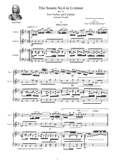 Vivaldi - Trio Sonata No.6 in G minor RV 72 Op.5 for Two Violins and Cembalo