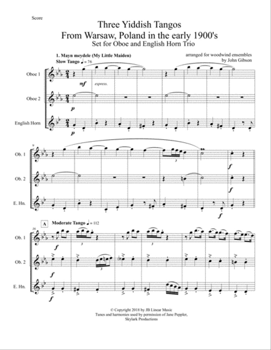 3 Yiddish Tangos for Oboe / English Horn Trio English Horn scores gallery preview page 2