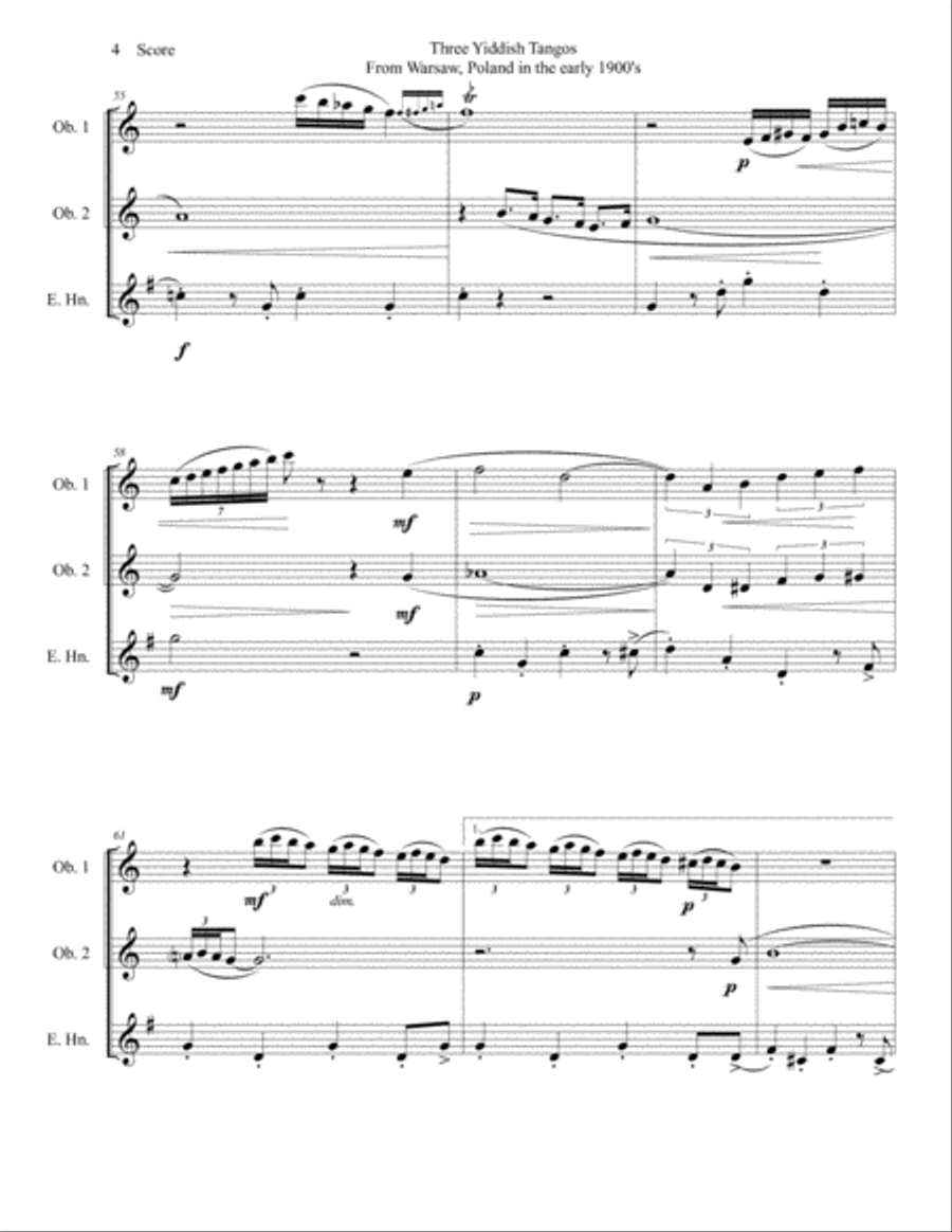 3 Yiddish Tangos for Oboe / English Horn Trio English Horn scores gallery preview page 5