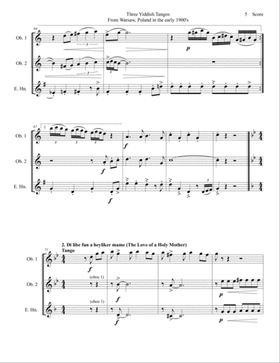 3 Yiddish Tangos for Oboe / English Horn Trio English Horn scores gallery preview page 6