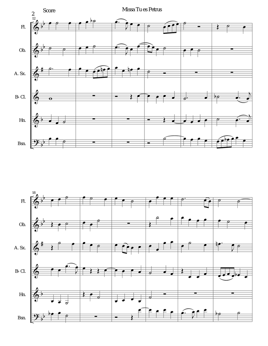 Missa Tu Es Petrus (Mass on Thou art Peter) wind sextet (wind quintet with added alto sax) Woodwind Quintet scores gallery preview page 2