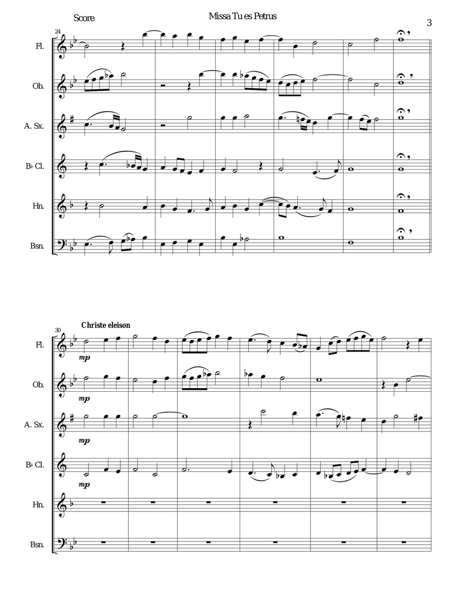 Missa Tu Es Petrus (Mass on Thou art Peter) wind sextet (wind quintet with added alto sax) Woodwind Quintet scores gallery preview page 3