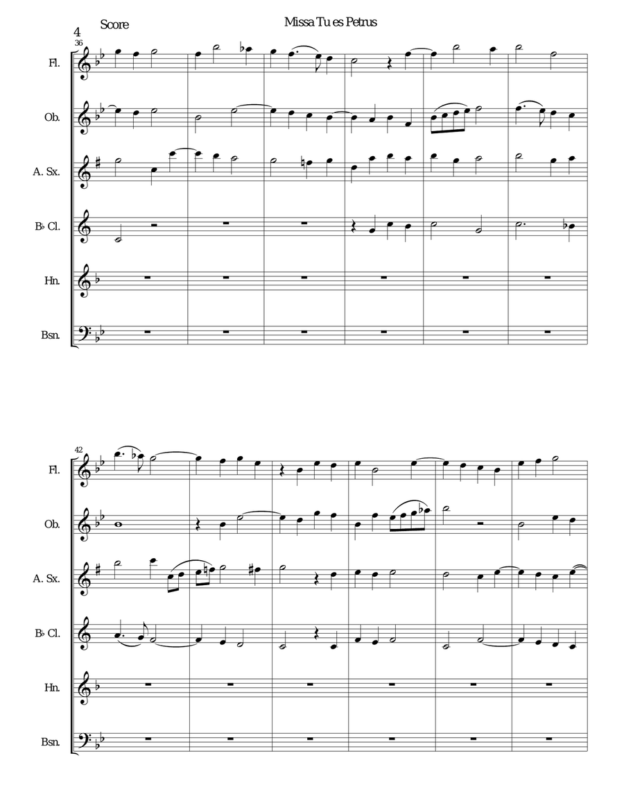 Missa Tu Es Petrus (Mass on Thou art Peter) wind sextet (wind quintet with added alto sax) Woodwind Quintet scores gallery preview page 4