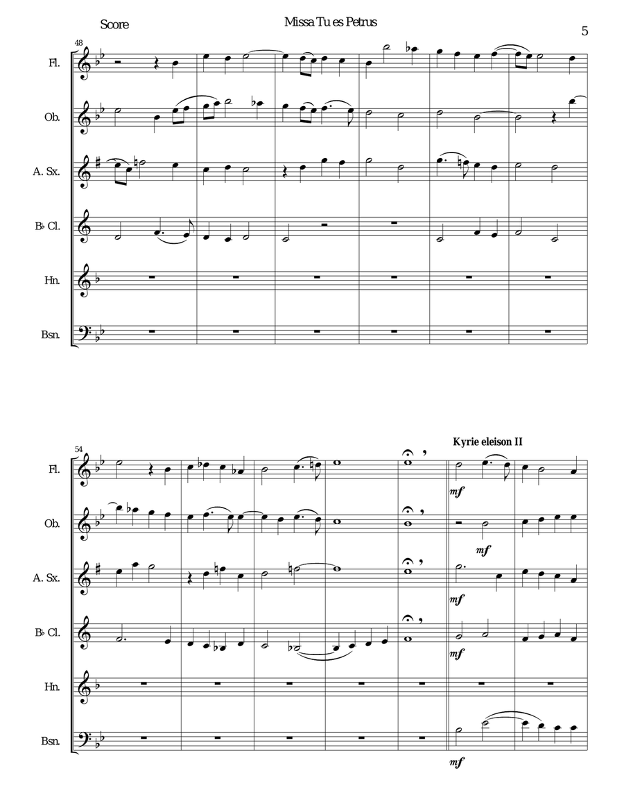 Missa Tu Es Petrus (Mass on Thou art Peter) wind sextet (wind quintet with added alto sax) Woodwind Quintet scores gallery preview page 5