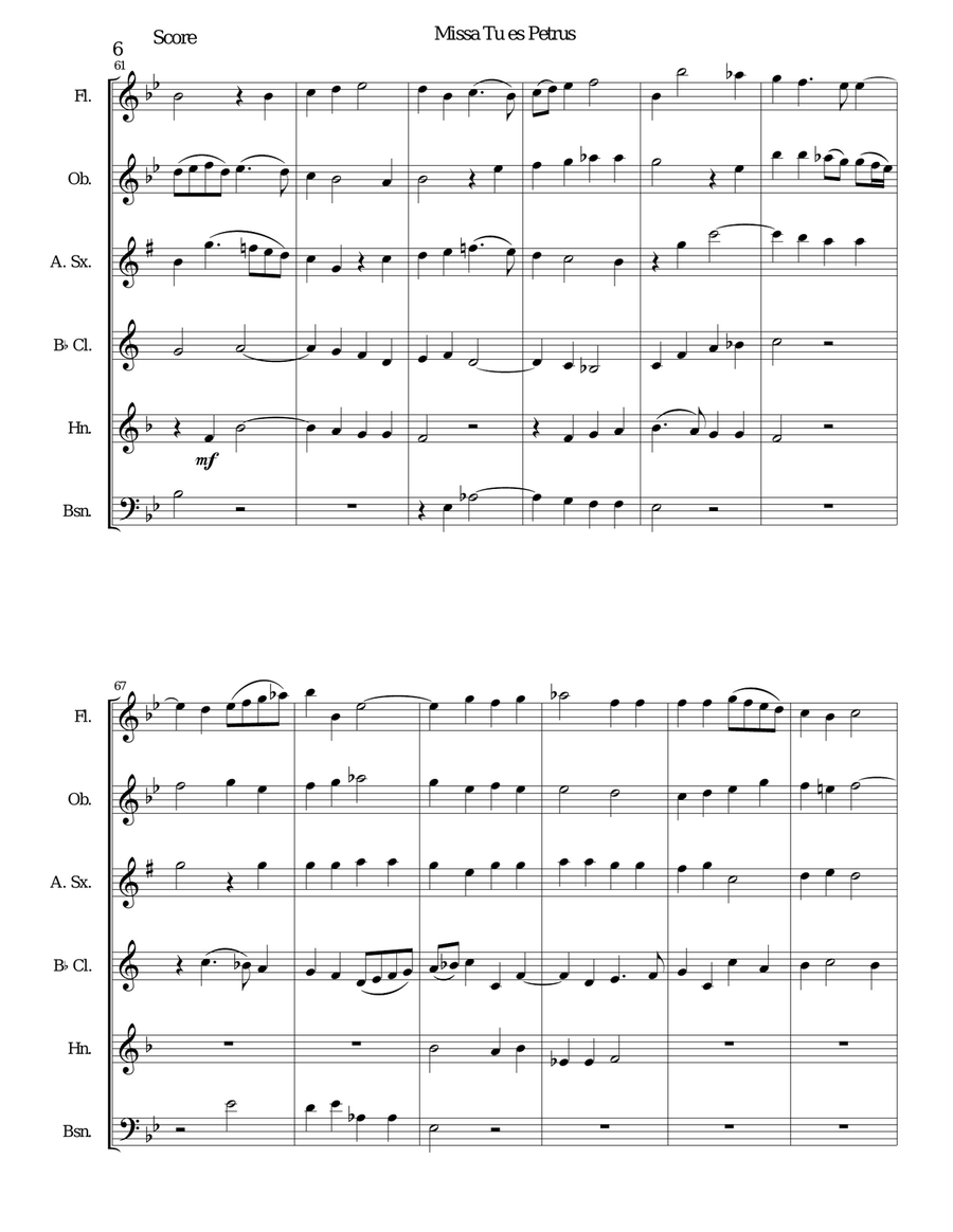 Missa Tu Es Petrus (Mass on Thou art Peter) wind sextet (wind quintet with added alto sax) Woodwind Quintet scores gallery preview page 6