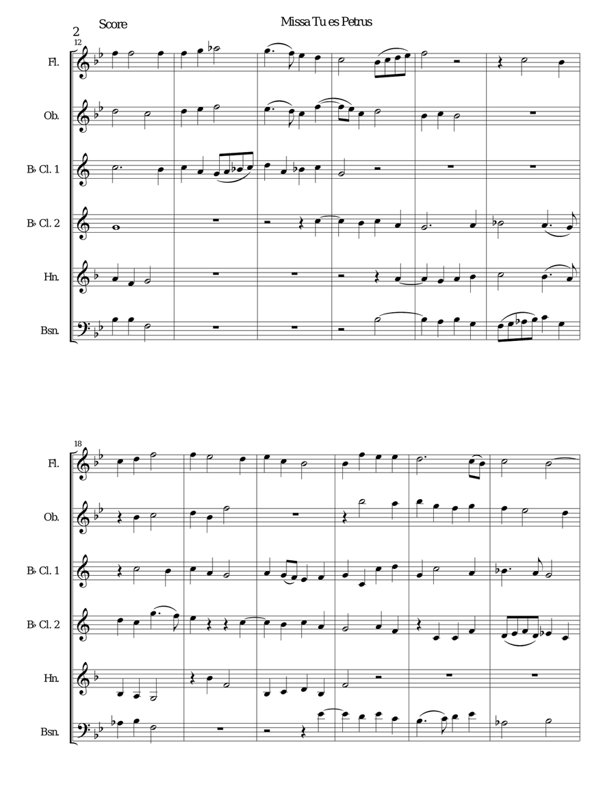 Missa Tu Es Petrus (Mass on Thou art Peter) wind sextet (quintet with extra clarinet) Woodwind Quintet scores gallery preview page 2