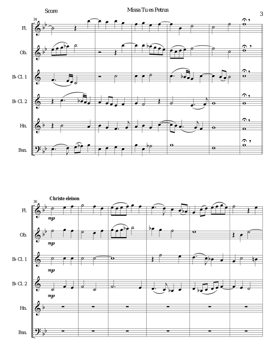 Missa Tu Es Petrus (Mass on Thou art Peter) wind sextet (quintet with extra clarinet) Woodwind Quintet scores gallery preview page 3