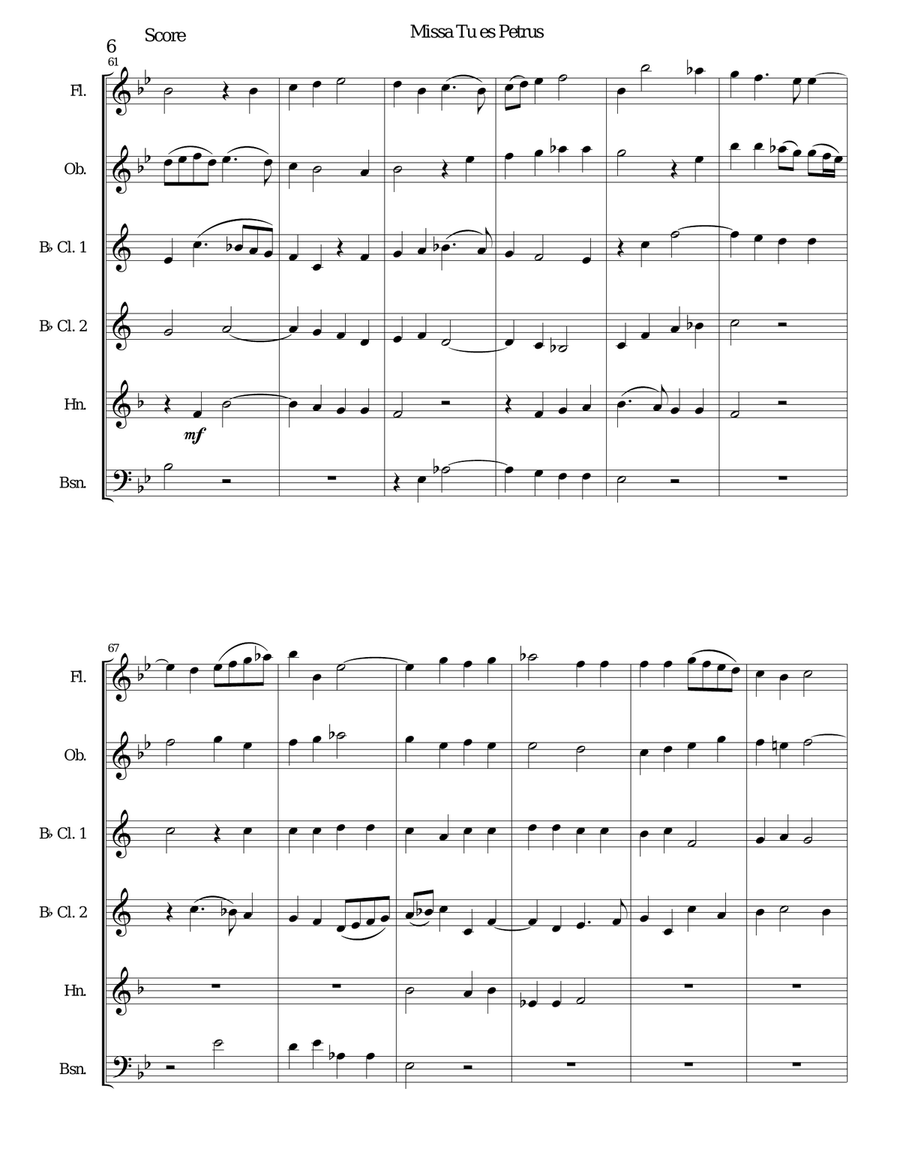 Missa Tu Es Petrus (Mass on Thou art Peter) wind sextet (quintet with extra clarinet) Woodwind Quintet scores gallery preview page 6