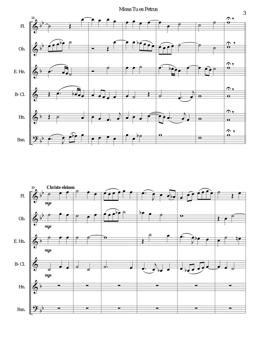 Missa Tu Es Petrus (Mass on Thou art Peter) wind sextet (wind quintet with added cor anglais) Woodwind Quintet scores gallery preview page 3