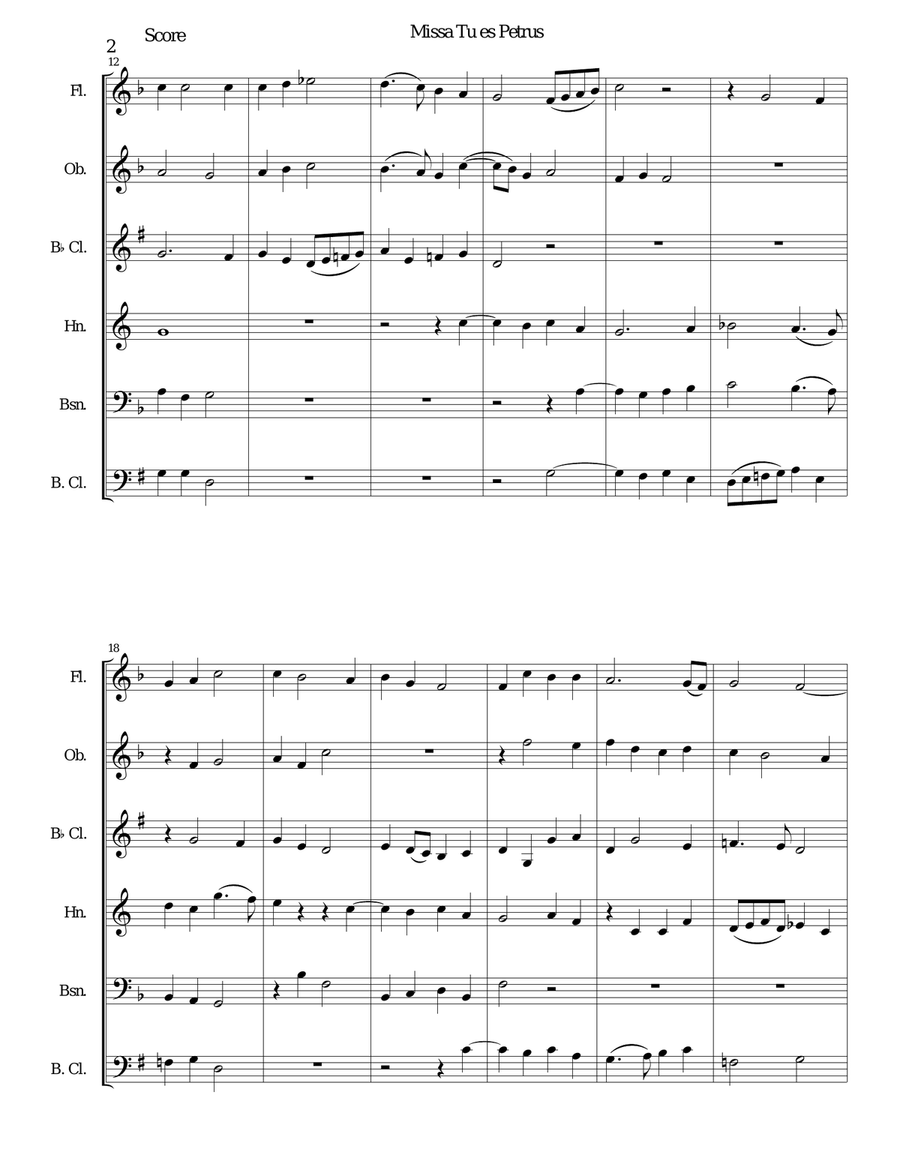 Missa Tu Es Petrus (Mass on Thou art Peter) wind sextet (wind quintet with added bass clarinet) Woodwind Quintet scores gallery preview page 2