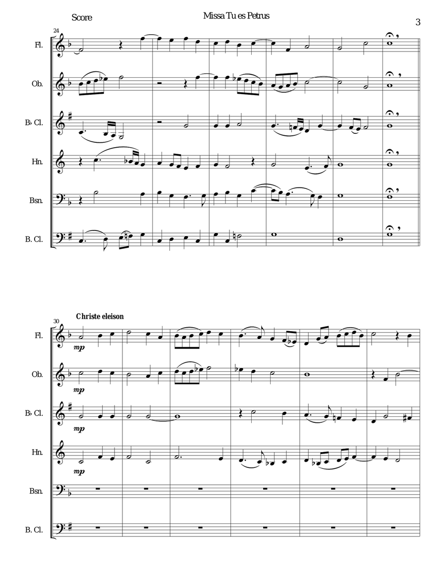 Missa Tu Es Petrus (Mass on Thou art Peter) wind sextet (wind quintet with added bass clarinet) Woodwind Quintet scores gallery preview page 3