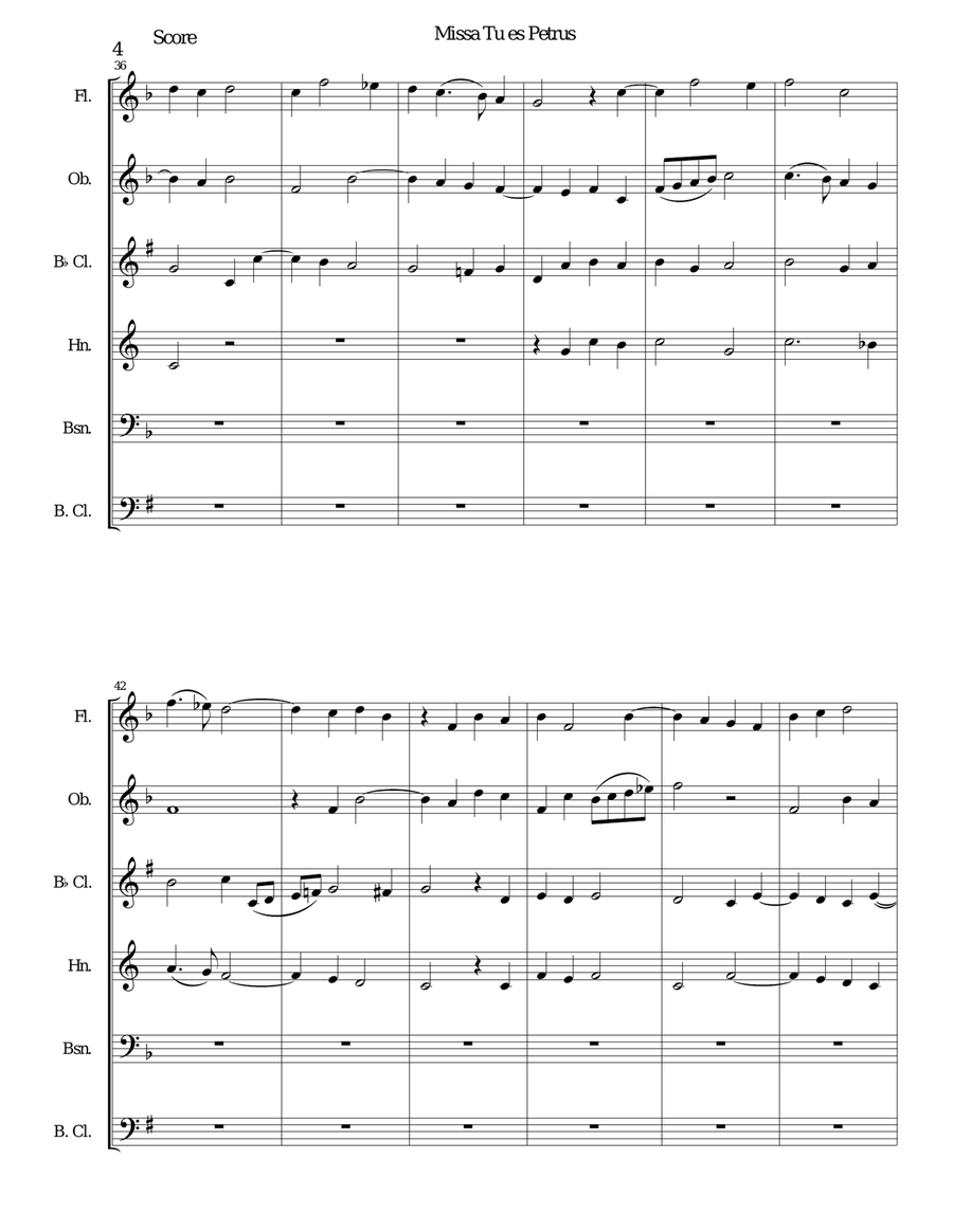 Missa Tu Es Petrus (Mass on Thou art Peter) wind sextet (wind quintet with added bass clarinet) Woodwind Quintet scores gallery preview page 4