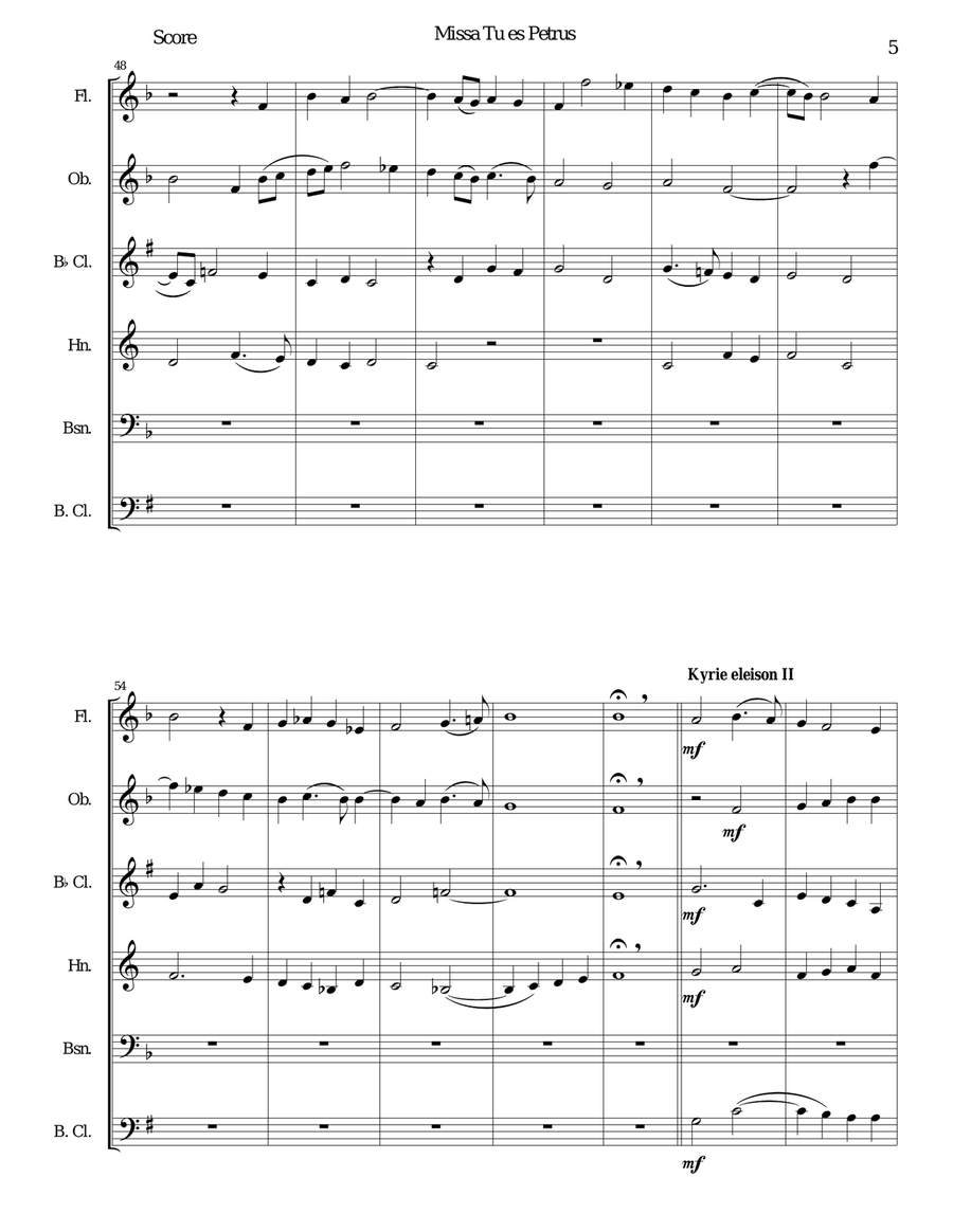 Missa Tu Es Petrus (Mass on Thou art Peter) wind sextet (wind quintet with added bass clarinet) Woodwind Quintet scores gallery preview page 5