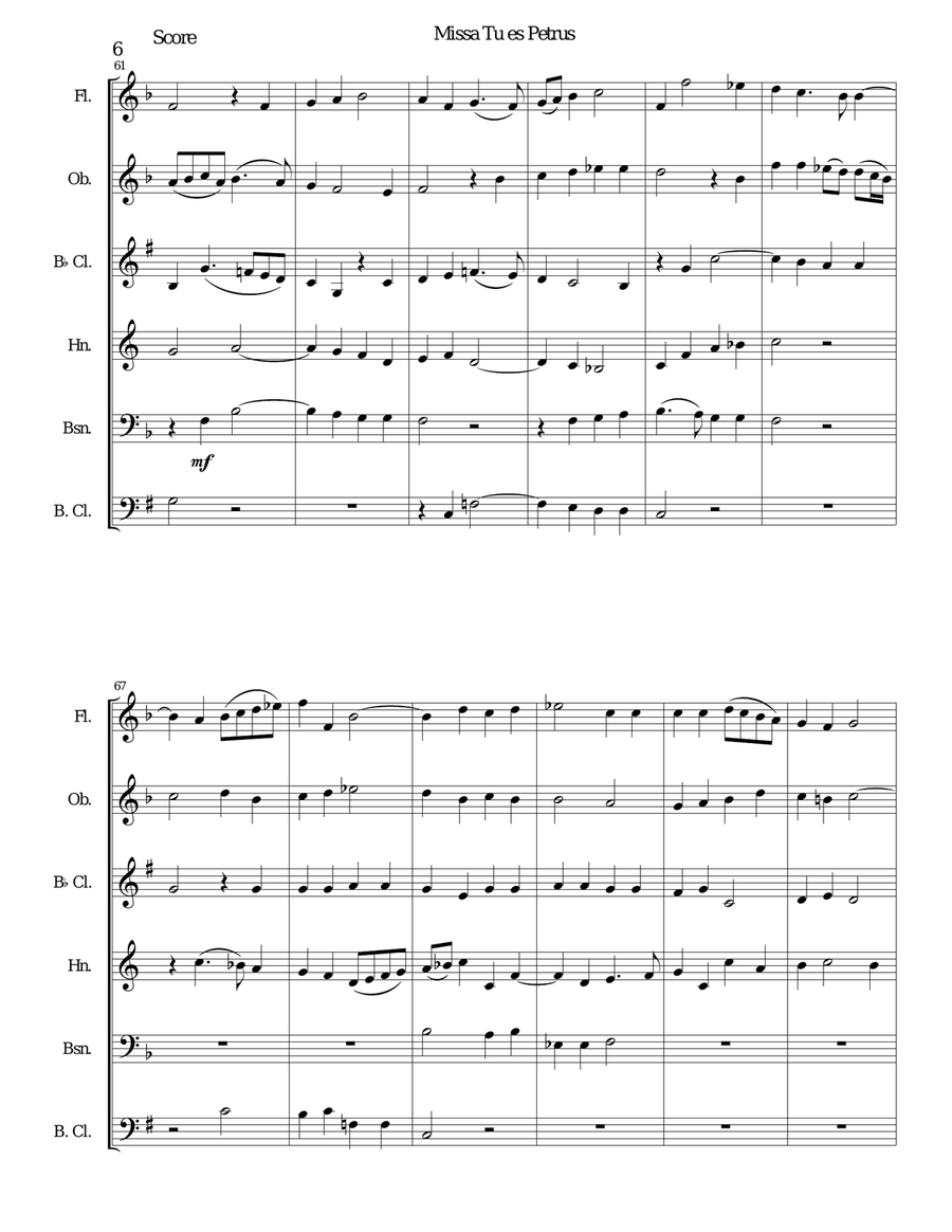 Missa Tu Es Petrus (Mass on Thou art Peter) wind sextet (wind quintet with added bass clarinet) Woodwind Quintet scores gallery preview page 6