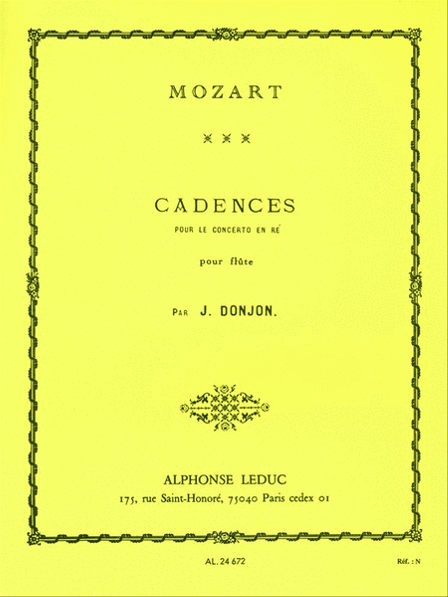 Cadences For Mozart's Concerto In D For Flute Flute Solo scores gallery preview page 1