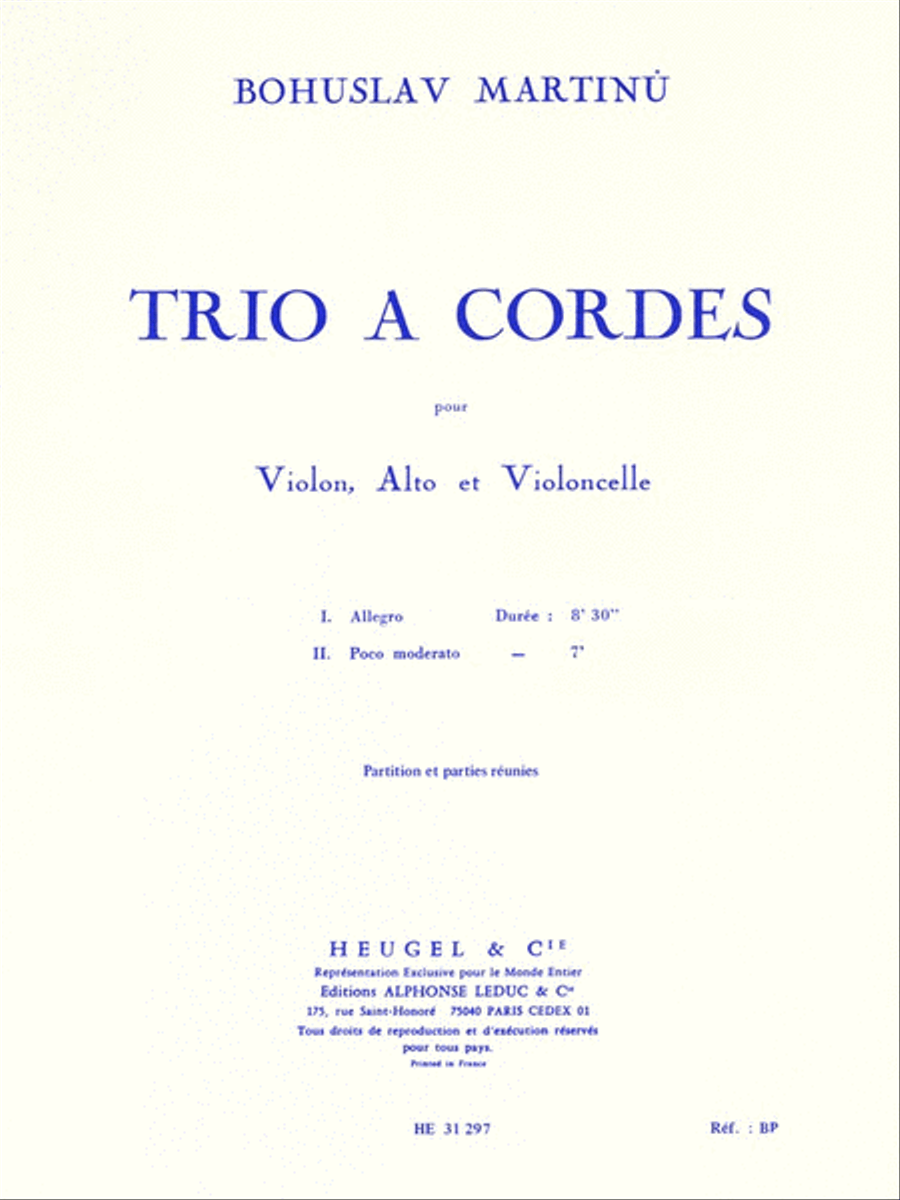 Trio A Cordes No.1, H136 (trio - Strings) String Trio scores gallery preview page 1