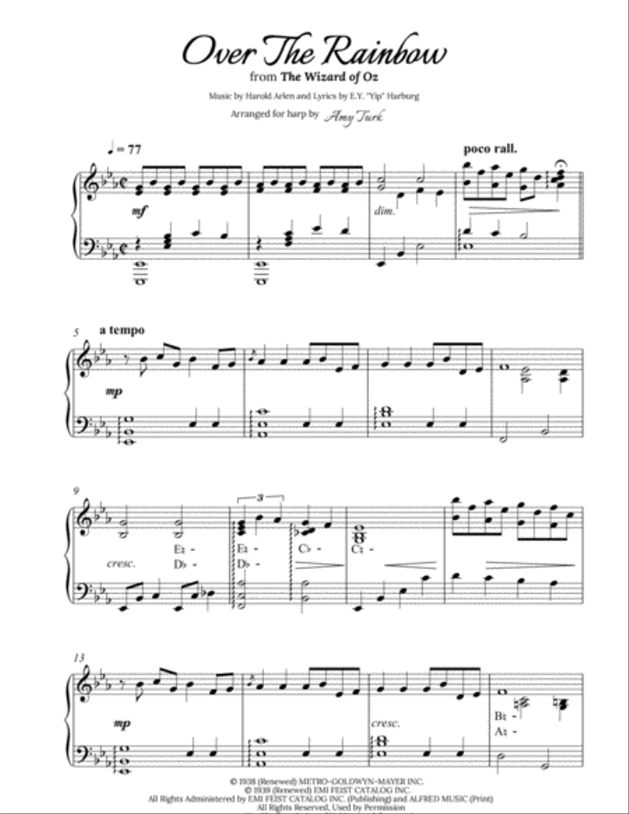 Over The Rainbow (from The Wizard Of Oz) Harp scores gallery preview page 1