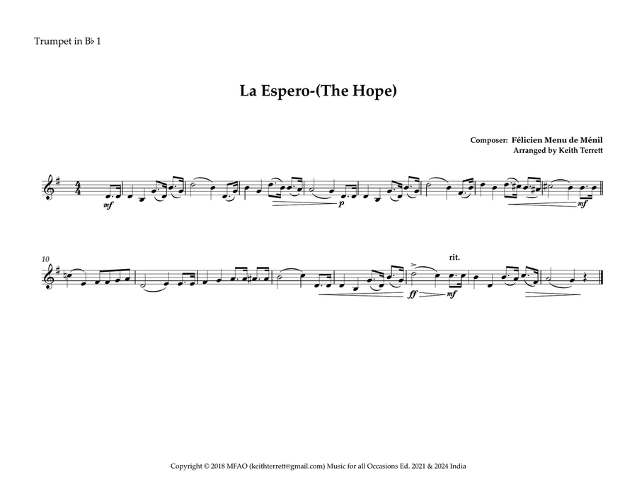 La Espero (The Hope) for Brass Quintet (Anthem of the Esperanto language) Brass Quintet scores gallery preview page 4