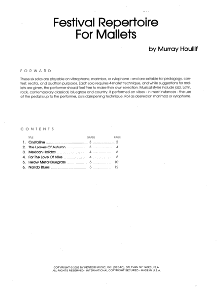 Festival Repertoire For Mallets Percussion scores gallery preview page 1