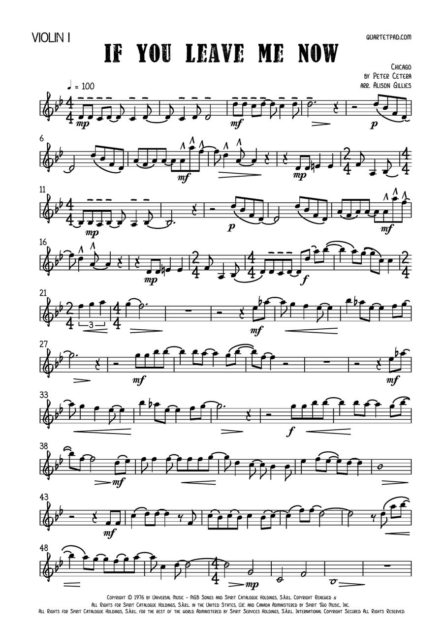 If You Leave Me Now String Quartet scores gallery preview page 5