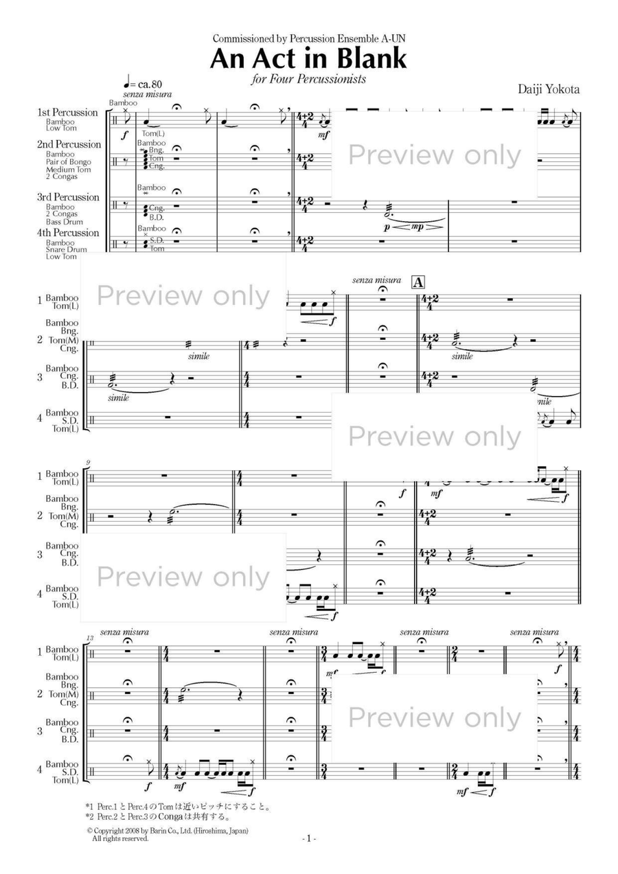 An Act in Blank - Percussion Quartet Snare Drum scores gallery preview page 2