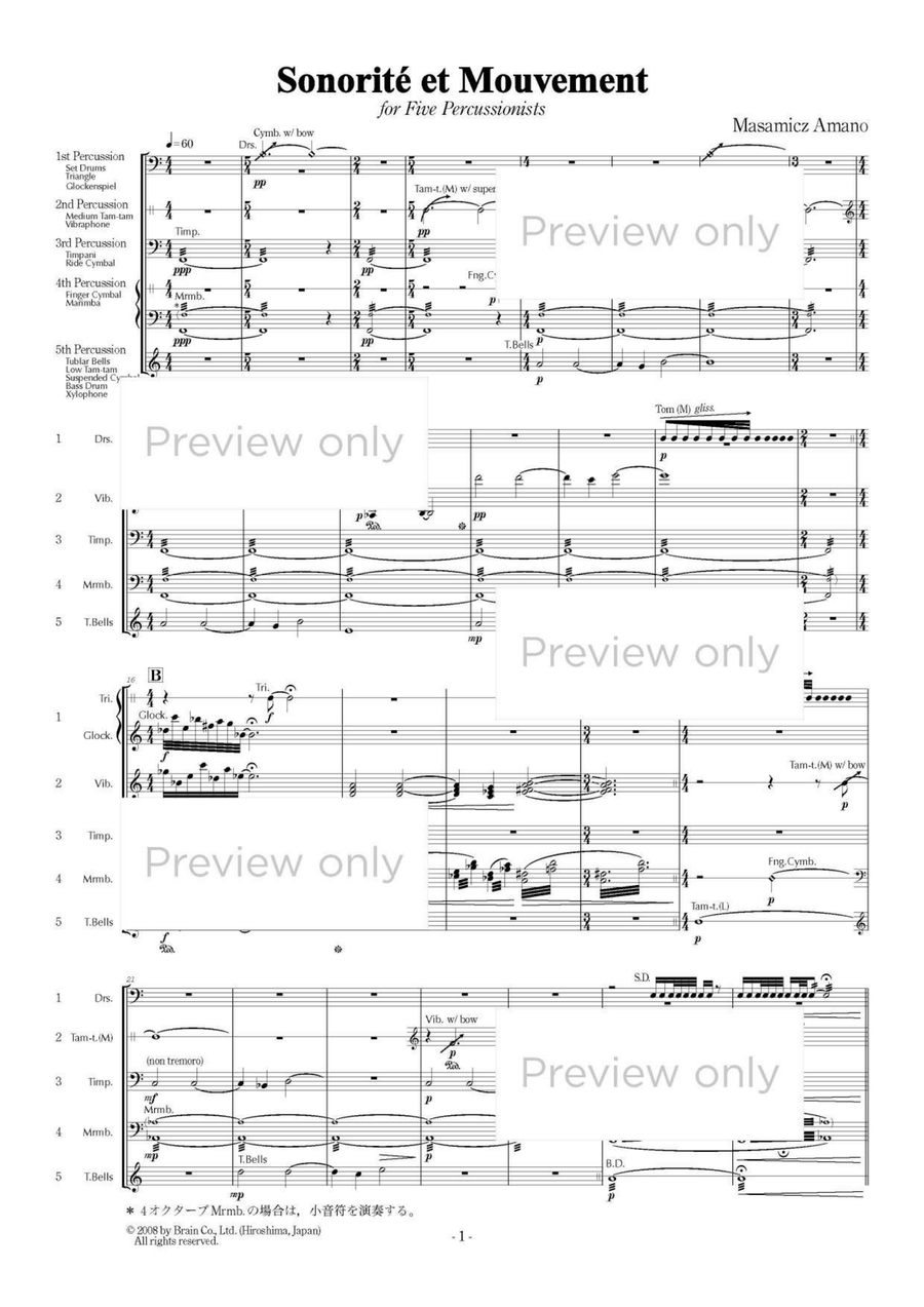 Sonorité et Mouvement - Percussion Quintet Drum Set scores gallery preview page 2