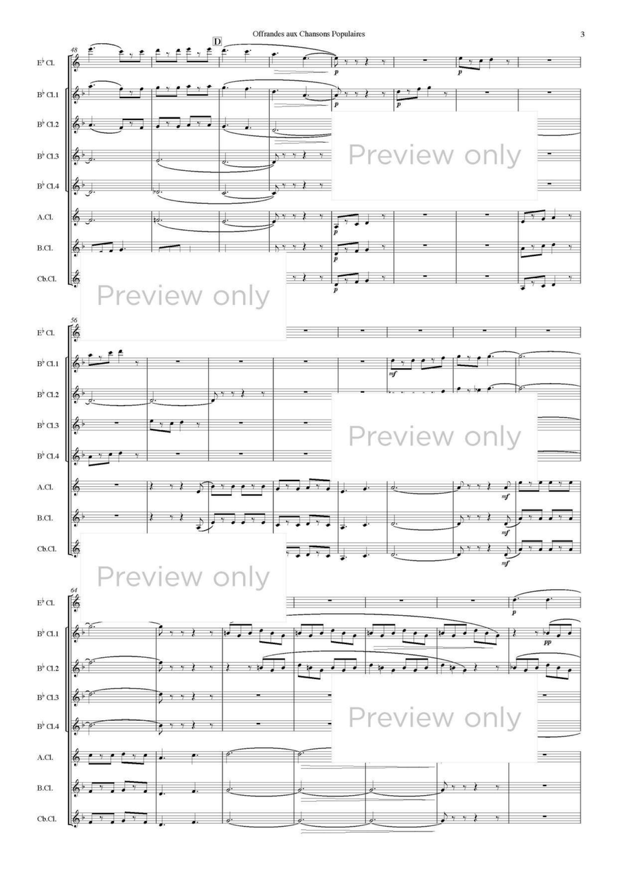 Offrandes aux Chansons Populaires - Clarinet Octet Clarinet Quartet scores gallery preview page 4
