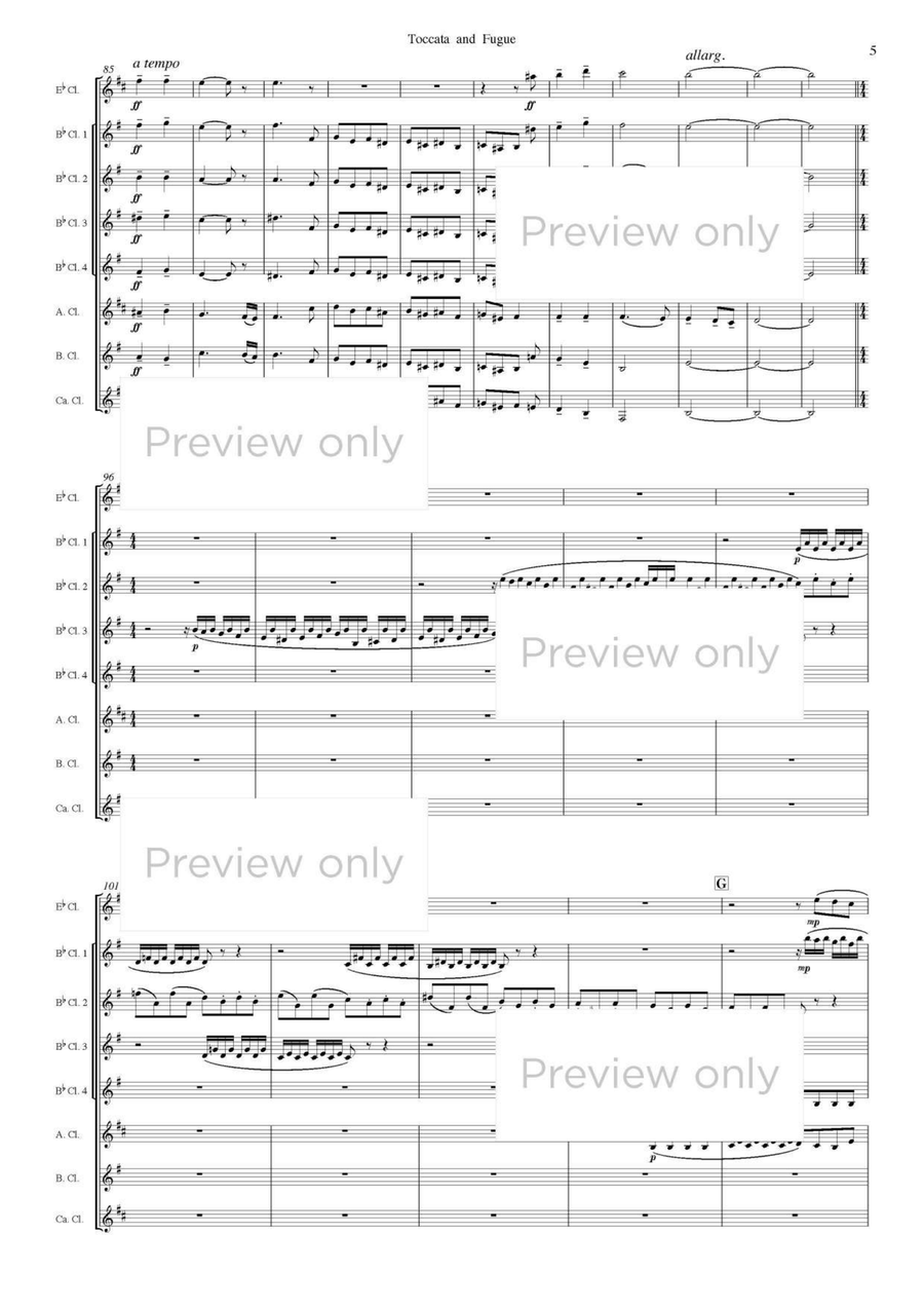 Toccata and Fugue in D minor - Clarinet Octet Clarinet Quartet scores gallery preview page 6
