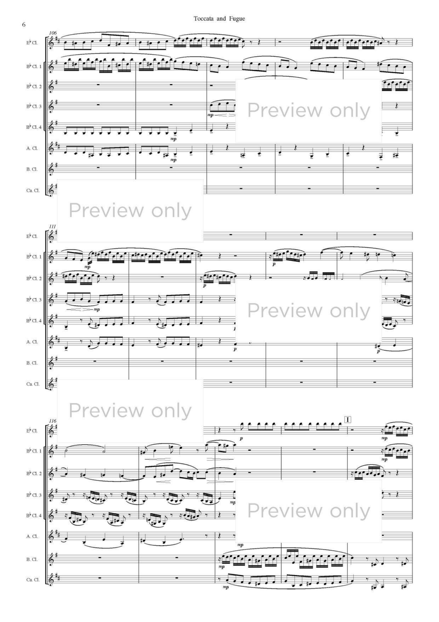 Toccata and Fugue in D minor - Clarinet Octet Clarinet Quartet scores gallery preview page 7