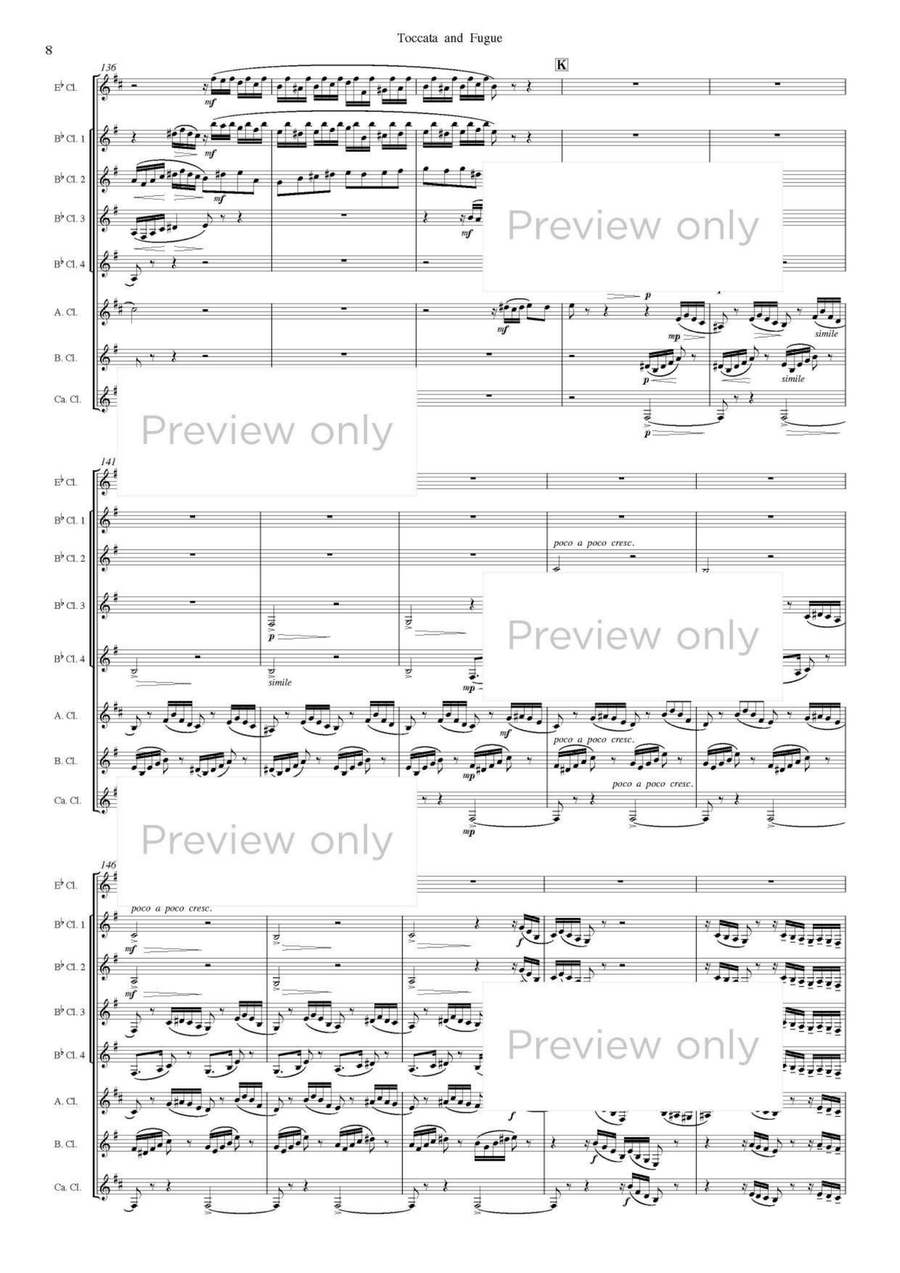 Toccata and Fugue in D minor - Clarinet Octet Clarinet Quartet scores gallery preview page 9