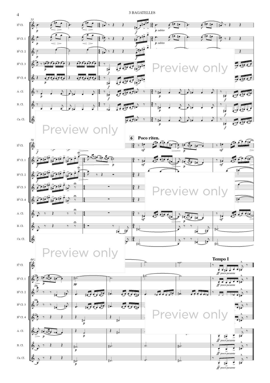 3 Bagatelles on the name of B-A-C-H - Clarinet Octet Clarinet Quartet scores gallery preview page 5