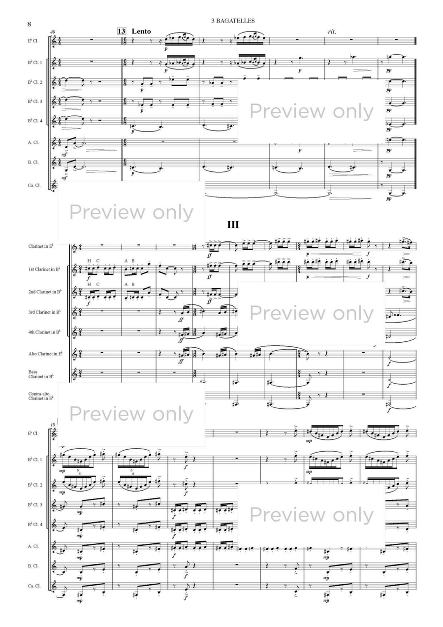 3 Bagatelles on the name of B-A-C-H - Clarinet Octet Clarinet Quartet scores gallery preview page 9