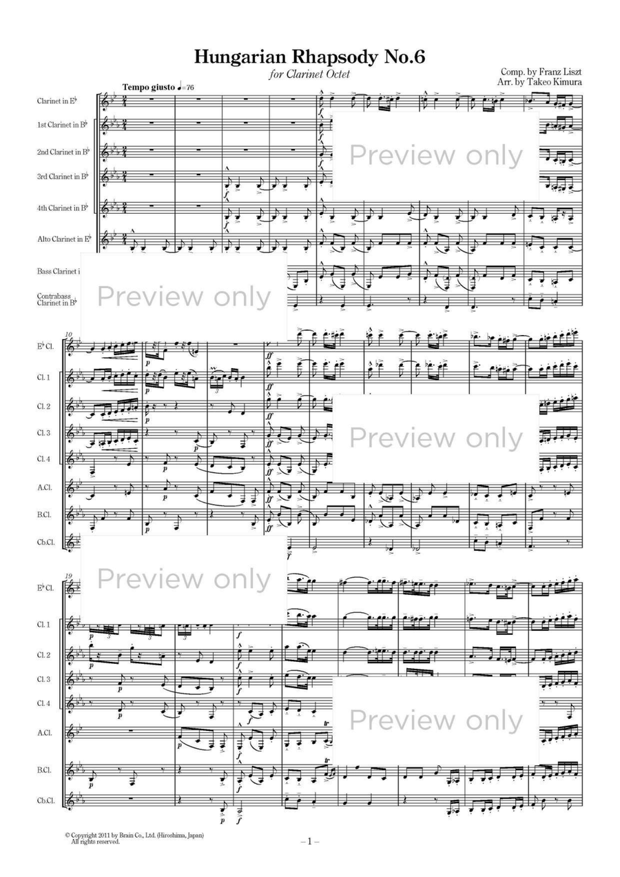 Hungarian Rhapsody No. 6 - Clarinet Octet Clarinet Quartet scores gallery preview page 2