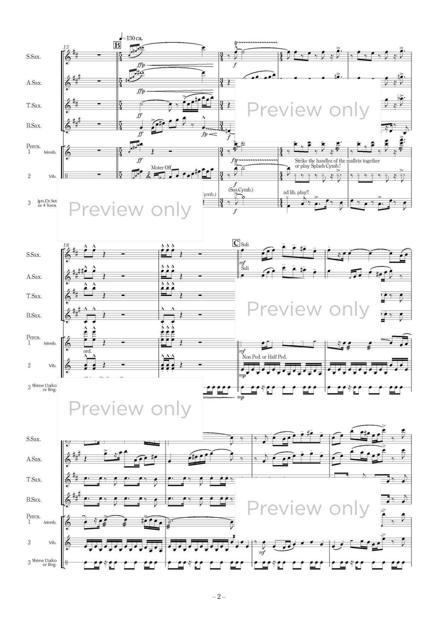 Tori no Iwa Kusu Fune no Kami (Sea Goddess) - Saxophone & Percussion Septet Tenor Saxophone scores gallery preview page 3