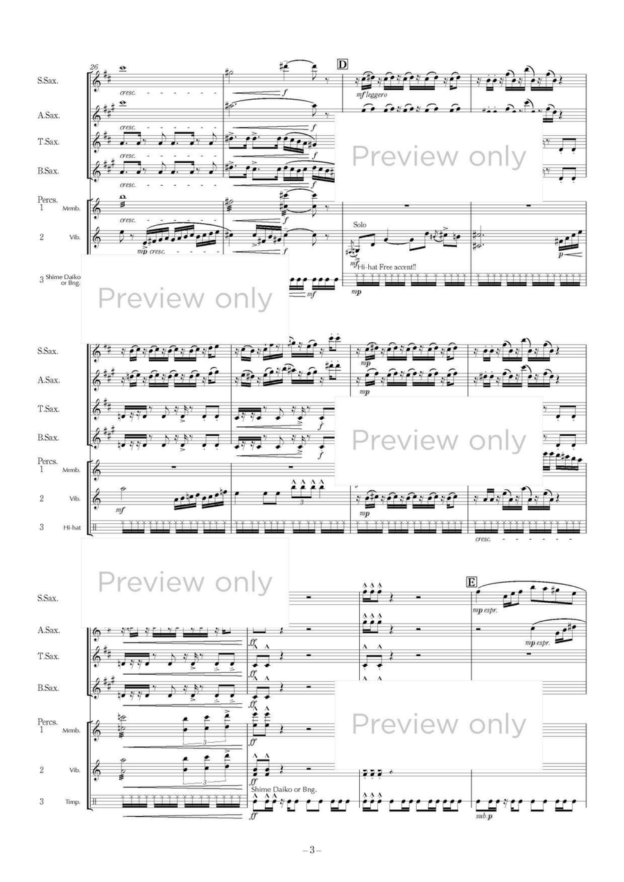 Tori no Iwa Kusu Fune no Kami (Sea Goddess) - Saxophone & Percussion Septet Tenor Saxophone scores gallery preview page 4