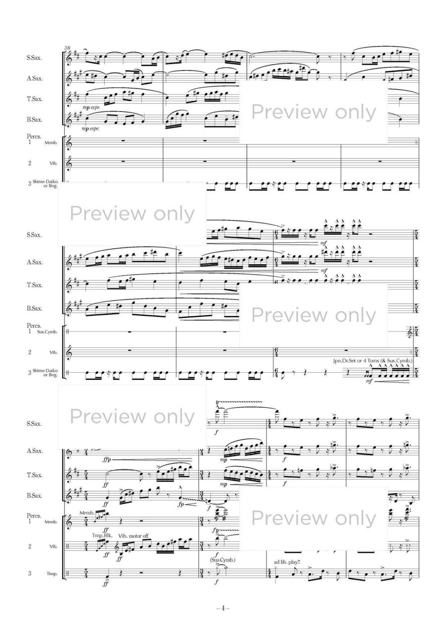 Tori no Iwa Kusu Fune no Kami (Sea Goddess) - Saxophone & Percussion Septet Tenor Saxophone scores gallery preview page 5