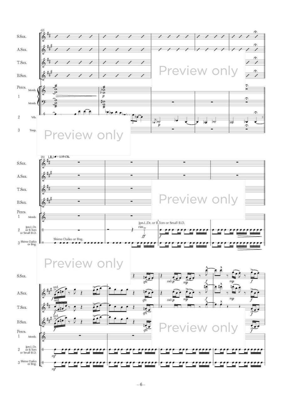 Tori no Iwa Kusu Fune no Kami (Sea Goddess) - Saxophone & Percussion Septet Tenor Saxophone scores gallery preview page 7