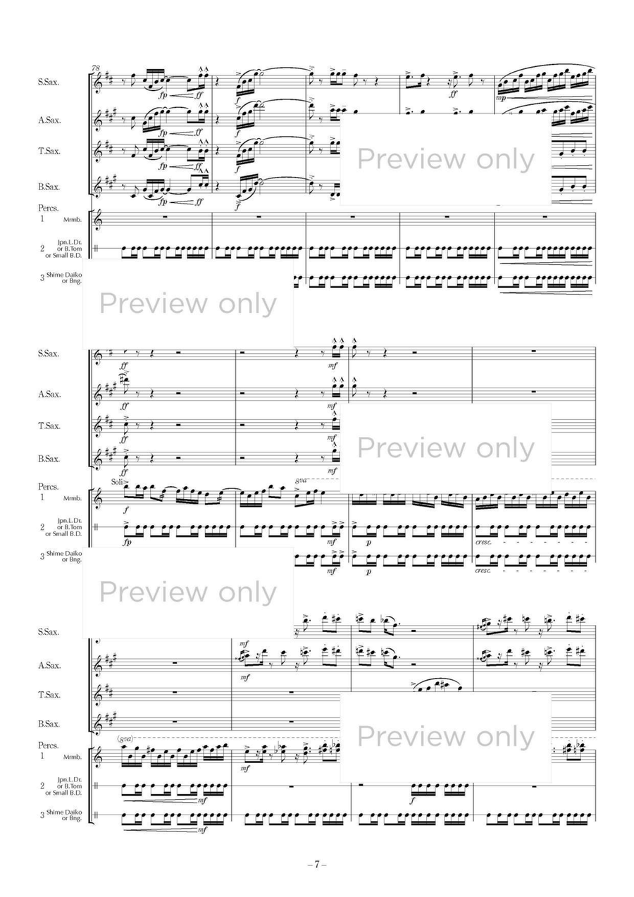 Tori no Iwa Kusu Fune no Kami (Sea Goddess) - Saxophone & Percussion Septet Tenor Saxophone scores gallery preview page 8
