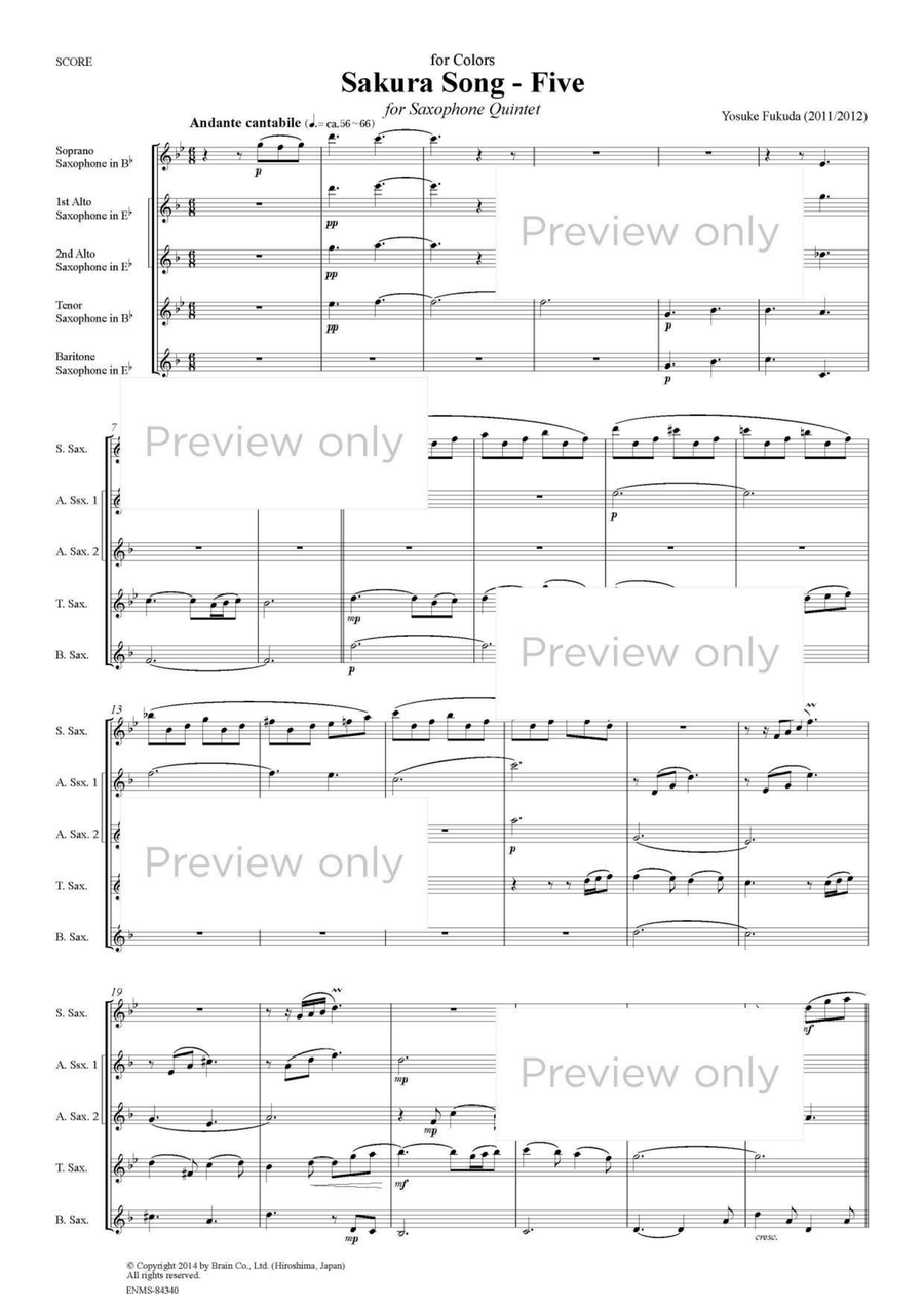 Sakura Song - Five - Saxophone Quintet Saxophone Quintet scores gallery preview page 2