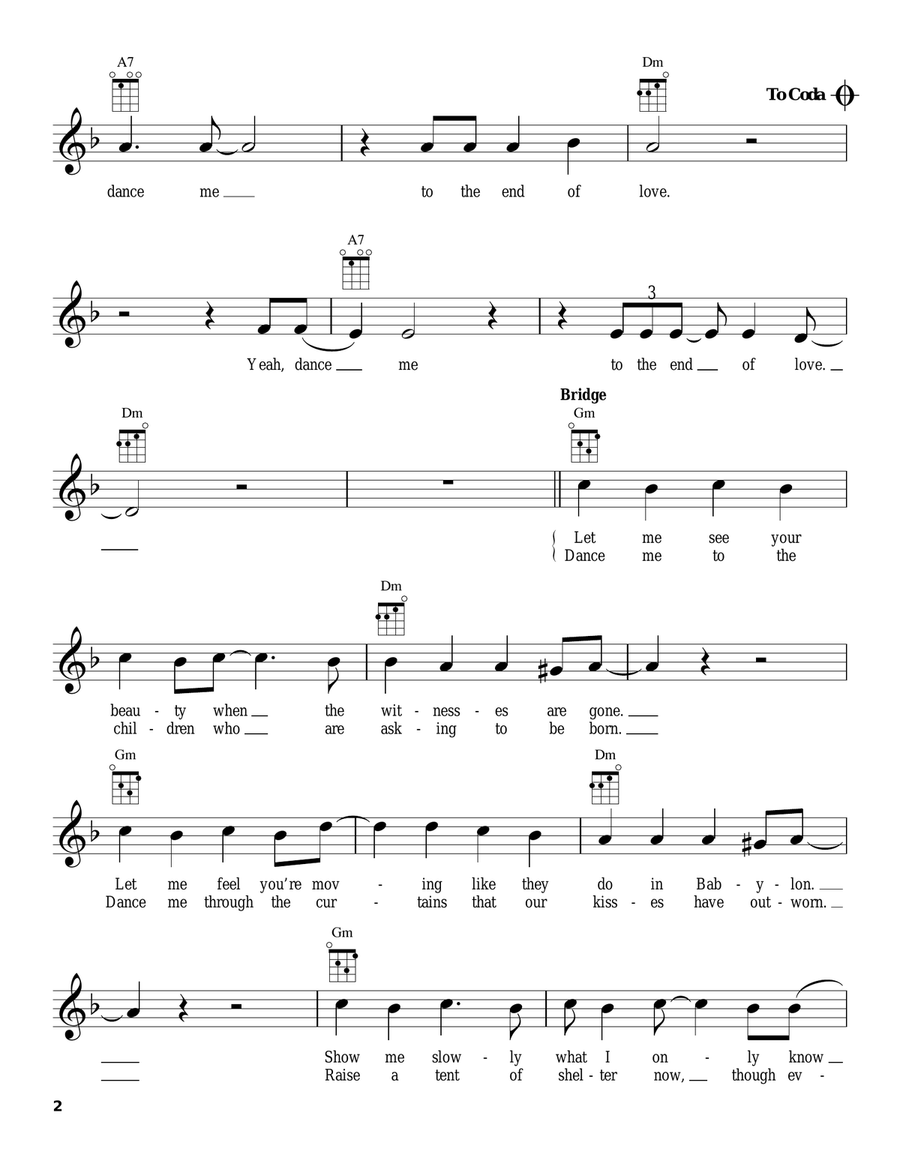 Dance Me To The End Of Love Ukulele scores gallery preview page 2