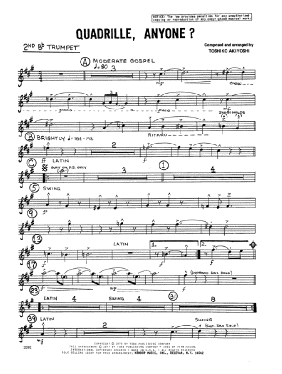 Quadrille, Anyone? - 2nd Bb Trumpet B-Flat Trumpet scores gallery preview page 1