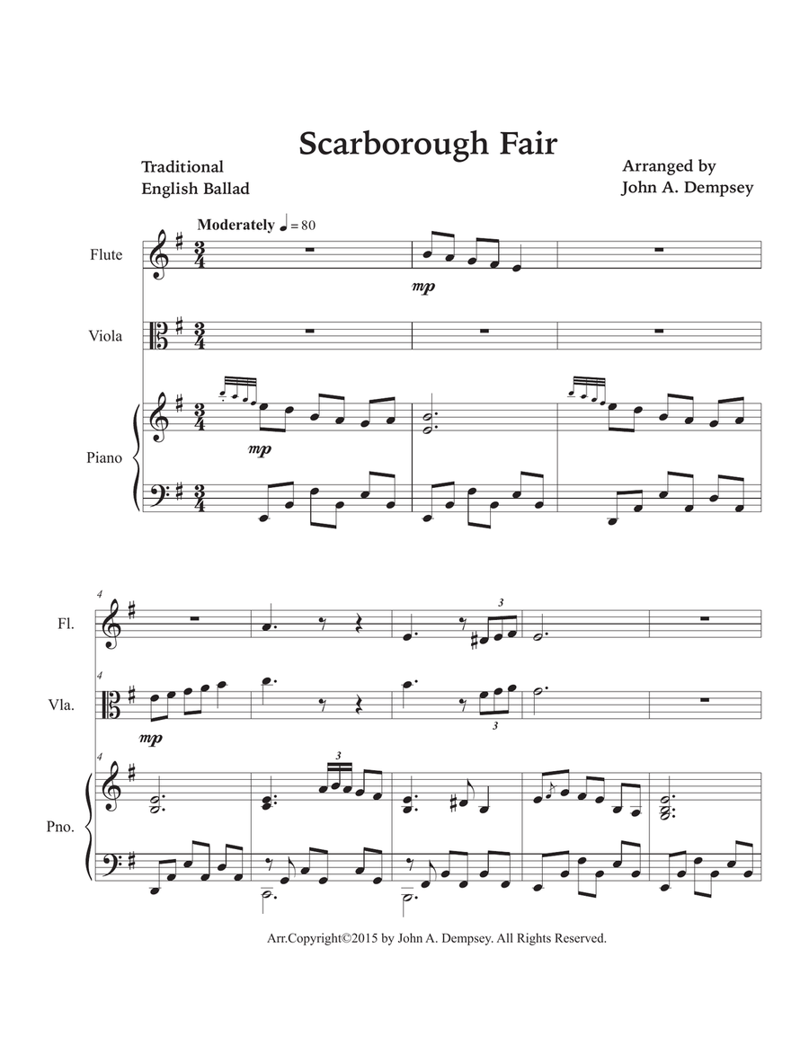 Scarborough Fair (Trio for Flute, Viola and Piano) Small Ensemble scores gallery preview page 5