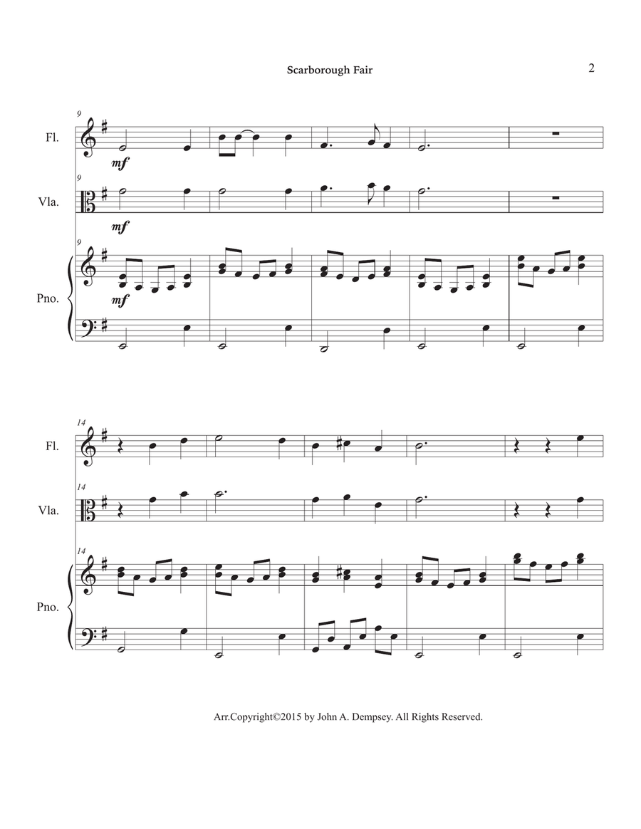 Scarborough Fair (Trio for Flute, Viola and Piano) Small Ensemble scores gallery preview page 6