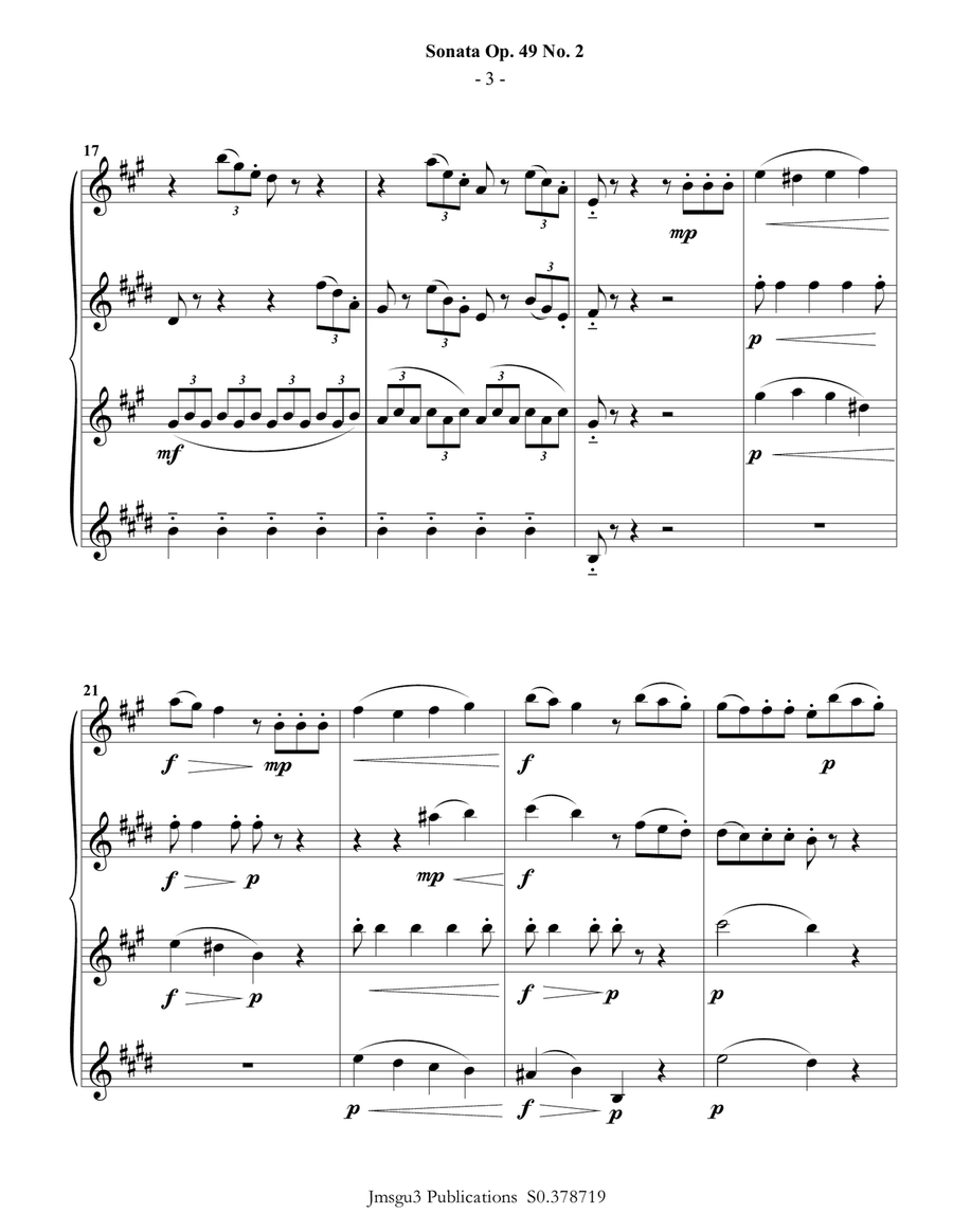 Beethoven: Sonata Op. 49 No. 2 for Sax Quartet Saxophone Quartet scores gallery preview page 4