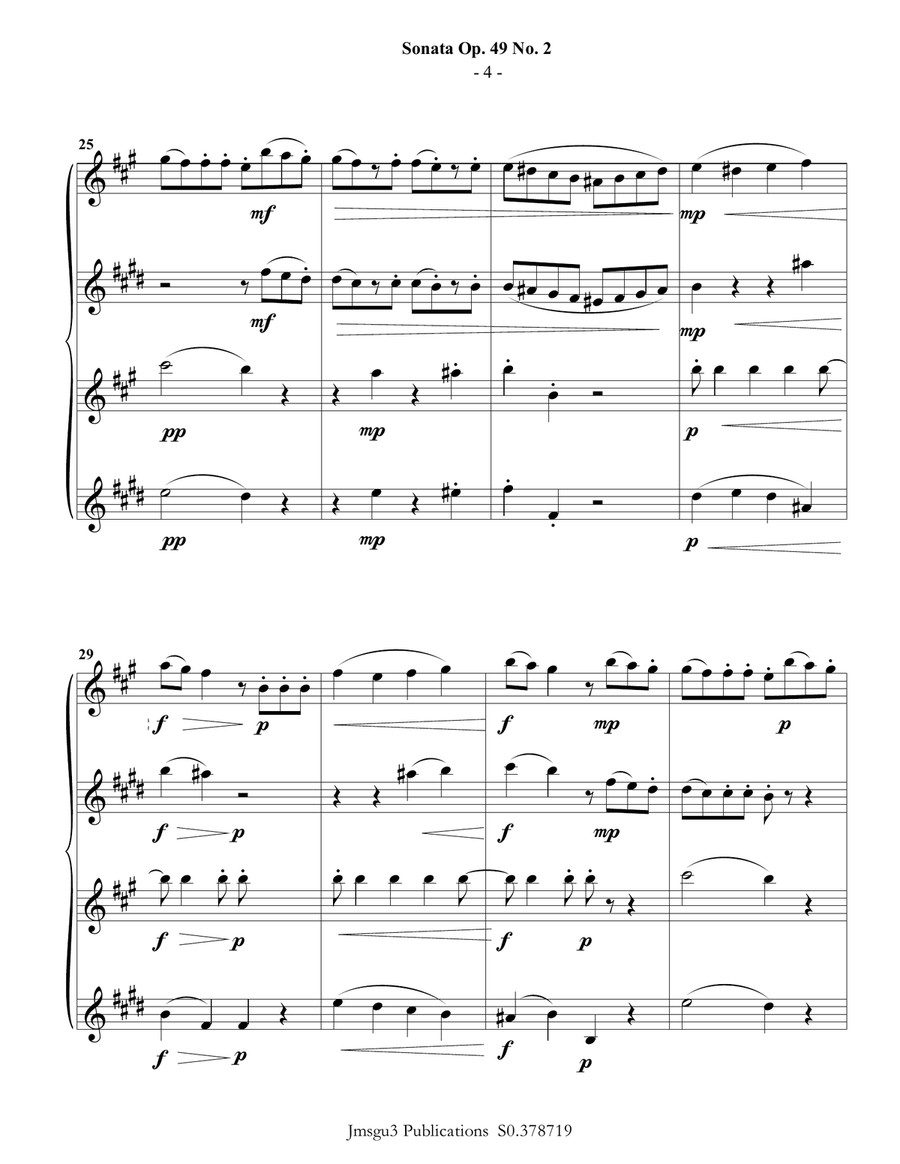 Beethoven: Sonata Op. 49 No. 2 for Sax Quartet Saxophone Quartet scores gallery preview page 5