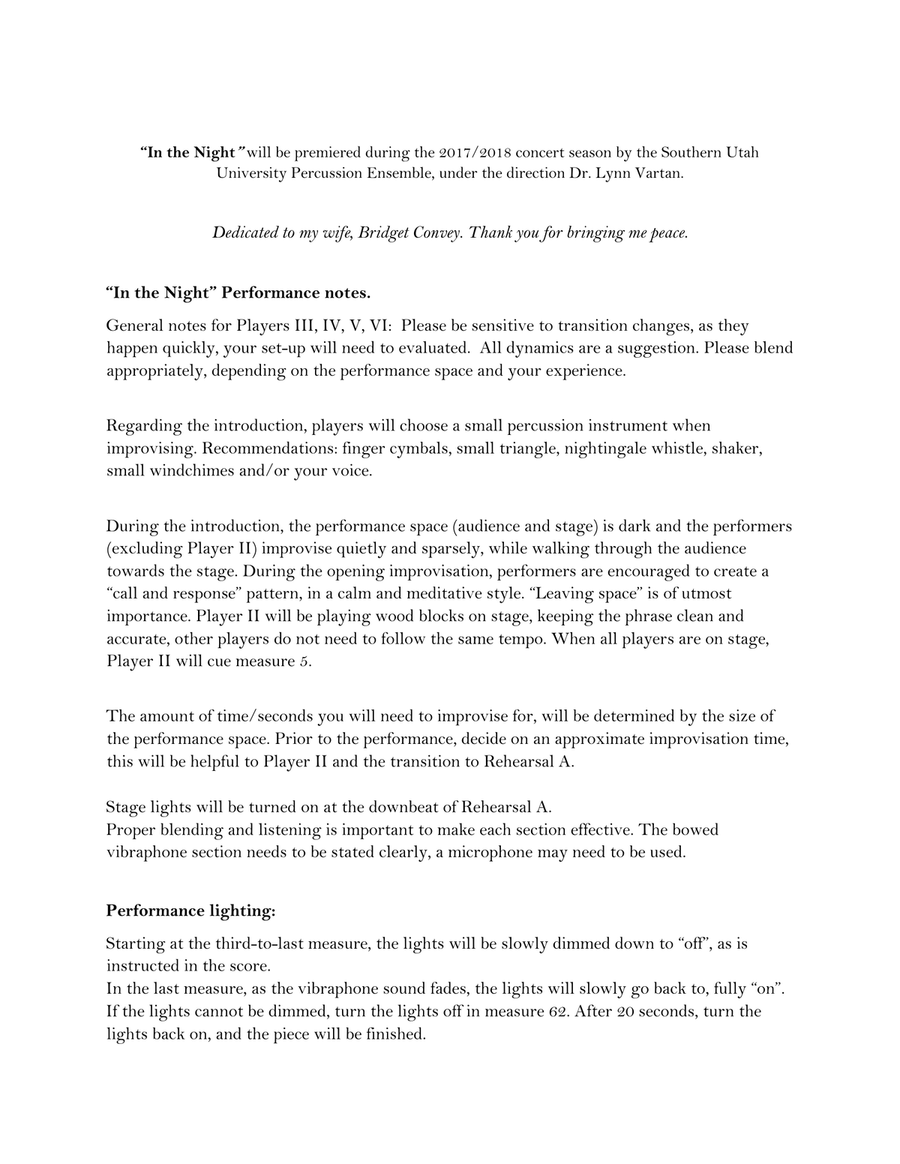 In the Night (for percussion ensemble-sextet) Percussion Ensemble scores gallery preview page 2