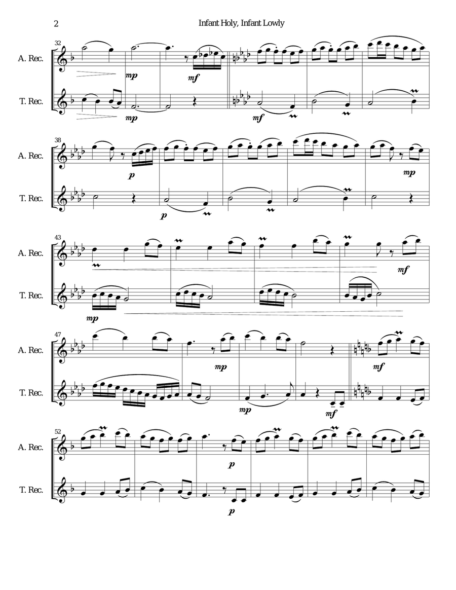 Infant Holy, Infant Lowly (W Żlobie Leży) for alto and tenor recorder Woodwind Duet scores gallery preview page 2